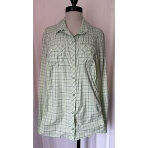 REI Green Plaid Long Sleeve Blouse Top Nylon Spandex Stretch Womens XL